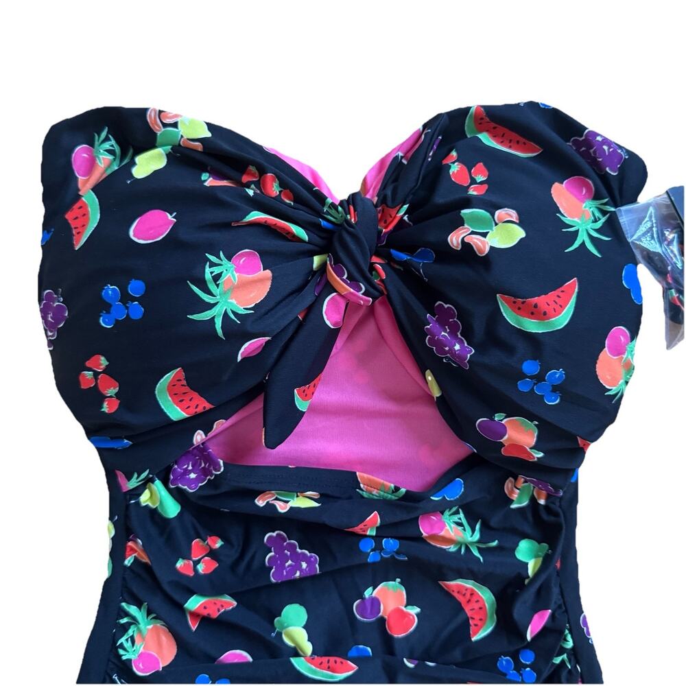 NEW Kate Spade Women’s Bandeau One-Piece Swimsuit Black Fruit Print SMALL - Picture 2 of 11